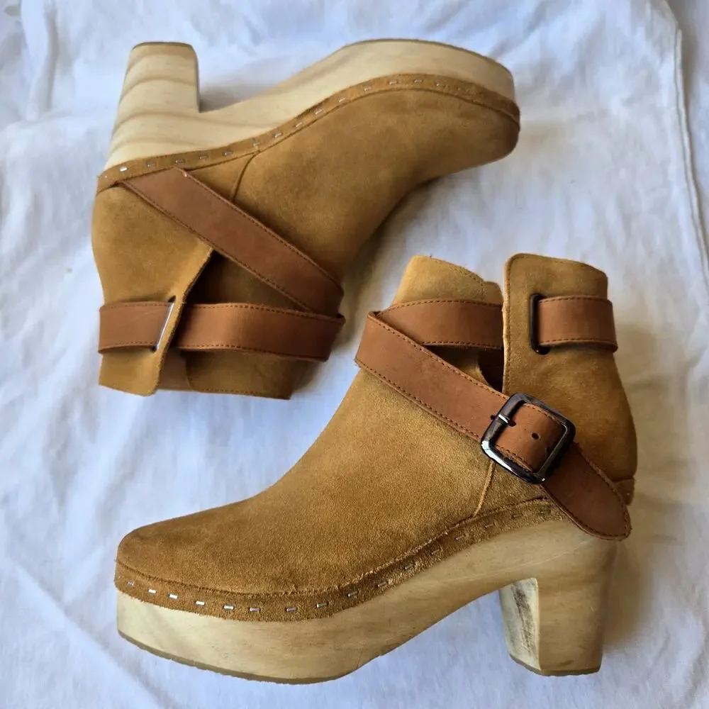 Free People Bungalow Women's Suede Clog Boots Tan Size 38/US 7.5